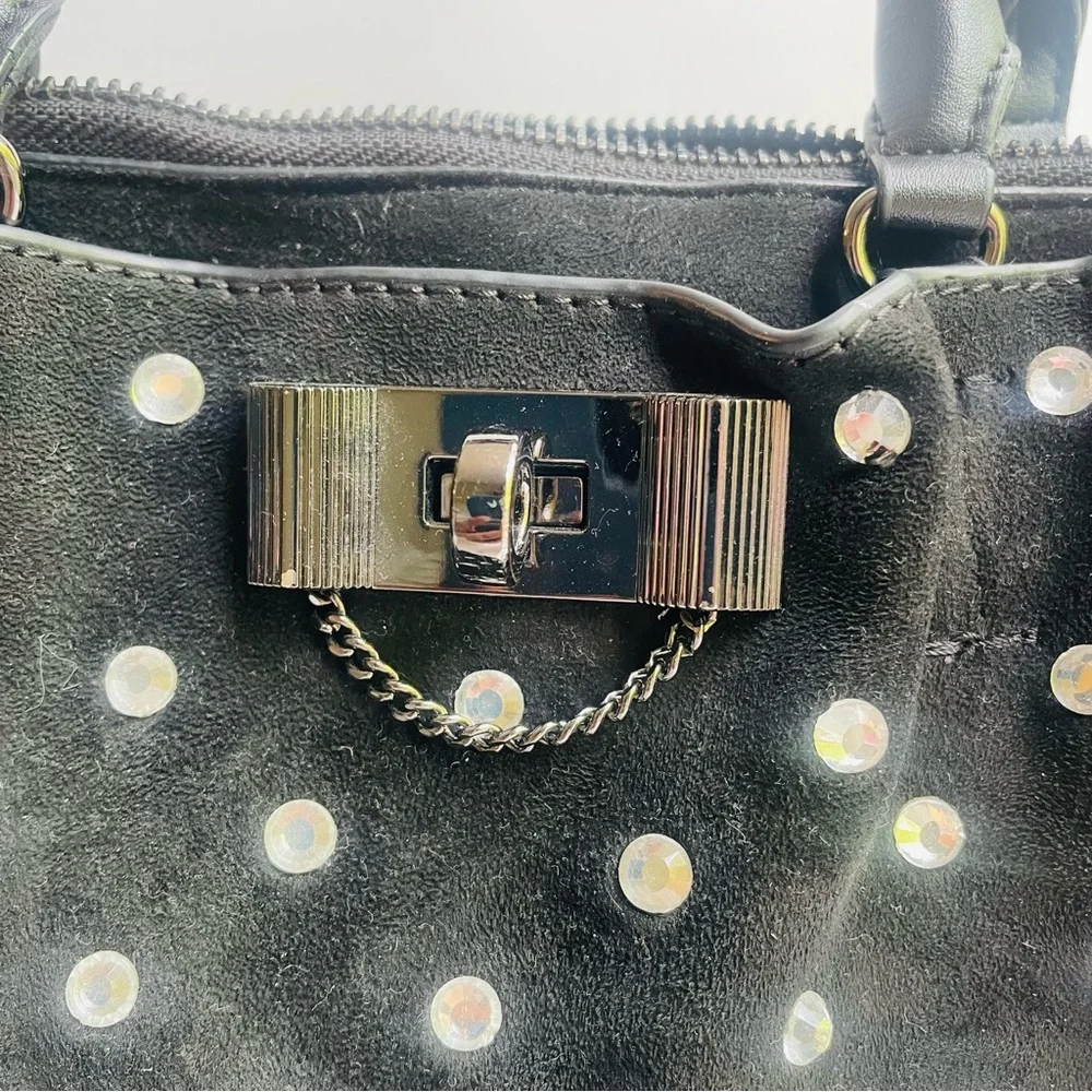 Betsey Johnson Black Velvet Rhinestone Studded Handbag
